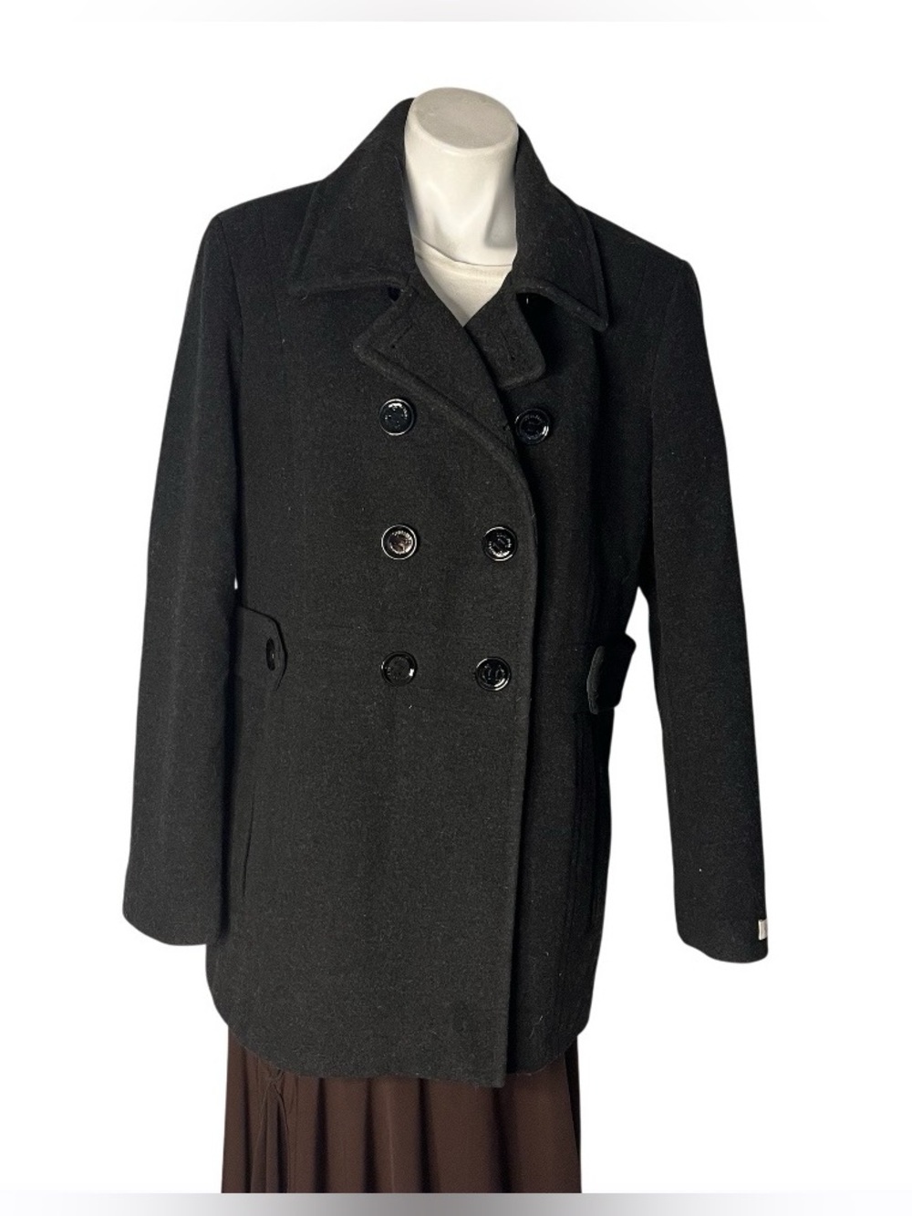 CALVIN KLEIN Charcoal Wool Blend Double Breasted Pea Coat Womens Size 14